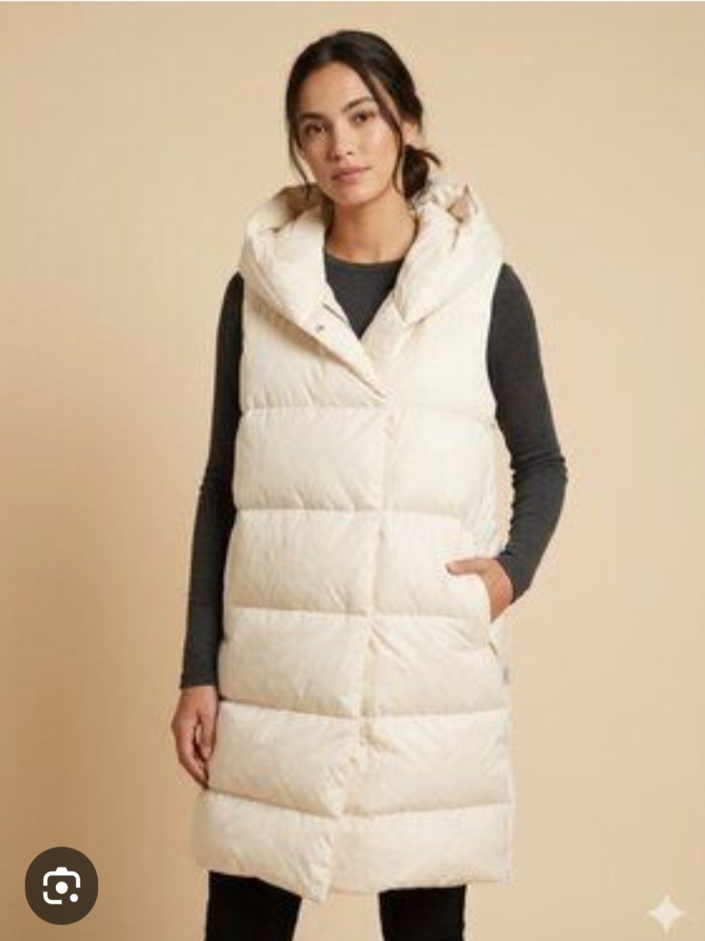 CALIA by Carrie Underwood Cream Hooded Quilted Puffer Vest